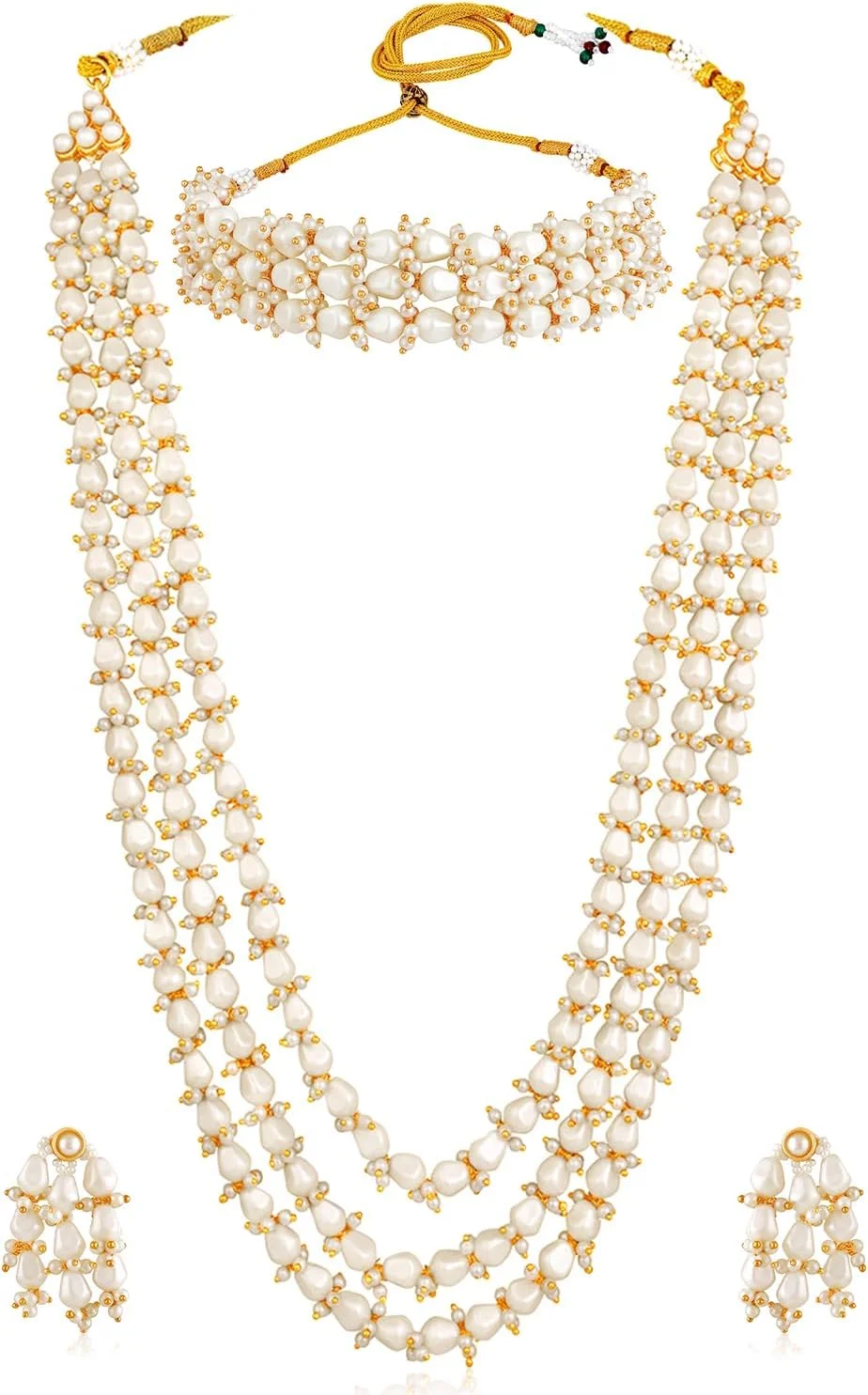 آهلی ست جواهرات زنانه شامل گردنبند بلند و کوتاه، گوشواره آویز و مانگتیکا با سنگ های مصنوعی کندان صورتی نعنایی و مهره آهلی ست جواهرات زنانه شامل گردنبند بلند و کوتاه، گوشواره آویز و مانگتیکا با سنگ های مصنوعی کندان صورتی نعنایی و مهره