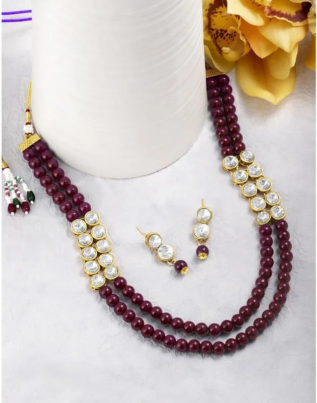 آویز گردنبند بلند مرواریدی کریستالی Aheli با گوشواره، ست جواهرات سنتی هندی بالیوودی برای زنان و دختران آویز گردنبند بلند مرواریدی کریستالی Aheli با گوشواره، ست جواهرات سنتی هندی بالیوودی برای زنان و دختران