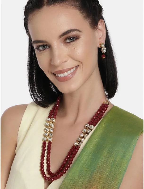 آویز گردنبند بلند مرواریدی کریستالی Aheli با گوشواره، ست جواهرات سنتی هندی بالیوودی برای زنان و دختران آویز گردنبند بلند مرواریدی کریستالی Aheli با گوشواره، ست جواهرات سنتی هندی بالیوودی برای زنان و دختران