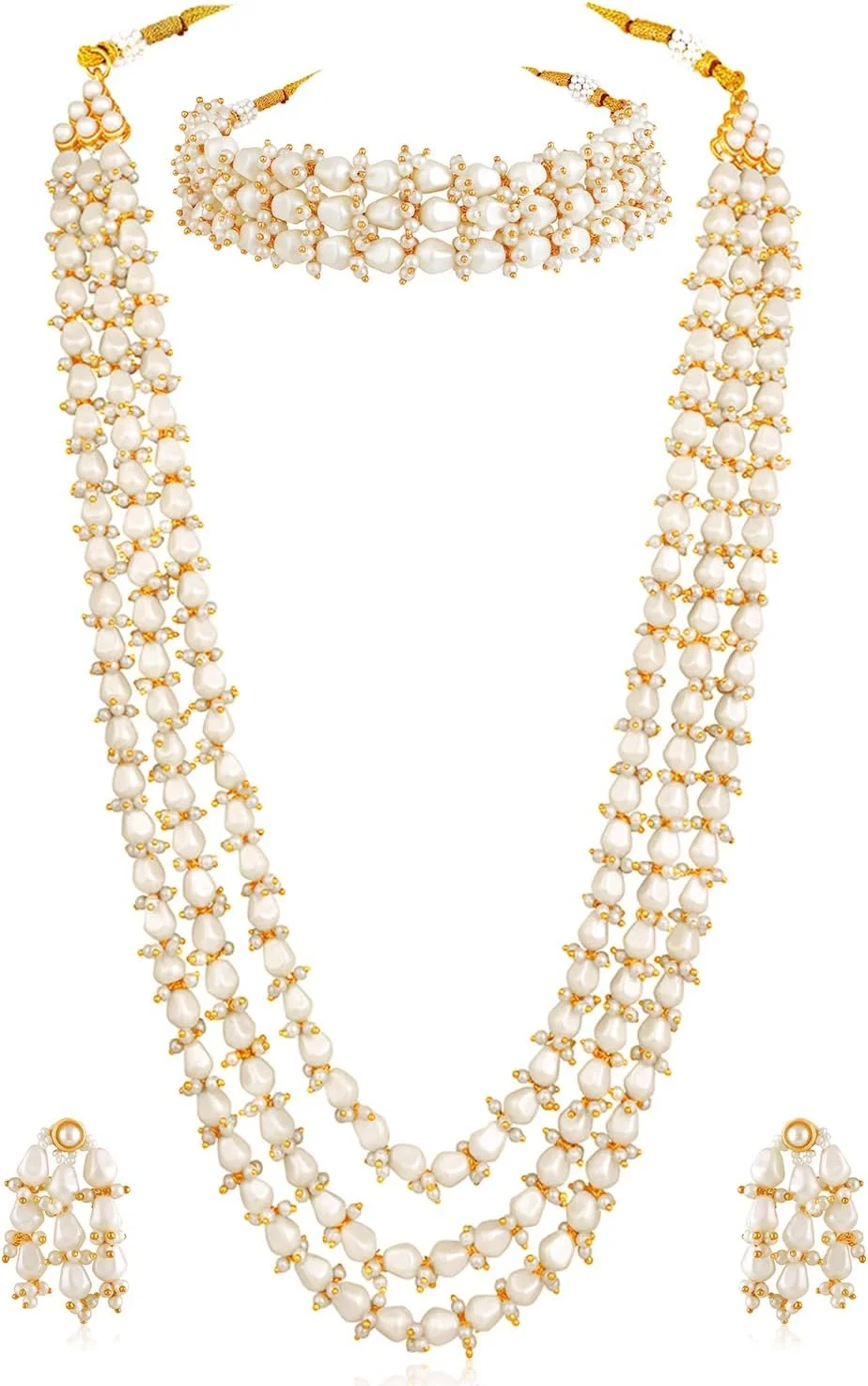 آهلی ست جواهرات زنانه شامل گردنبند بلند و کوتاه، گوشواره آویز و مانگتیکا با سنگ های مصنوعی کندان صورتی نعنایی و مهره آهلی ست جواهرات زنانه شامل گردنبند بلند و کوتاه، گوشواره آویز و مانگتیکا با سنگ های مصنوعی کندان صورتی نعنایی و مهره