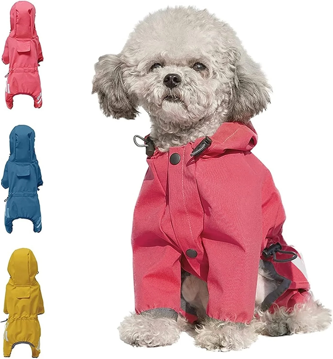 لباس سگ بارانی، جامپسوت ضد آب و سبک با سوراخ قلاده برای سگ های کوچک و متوسط، کت بارانی کلاه دار بازتابنده برای توله سگ (Hortel, S)