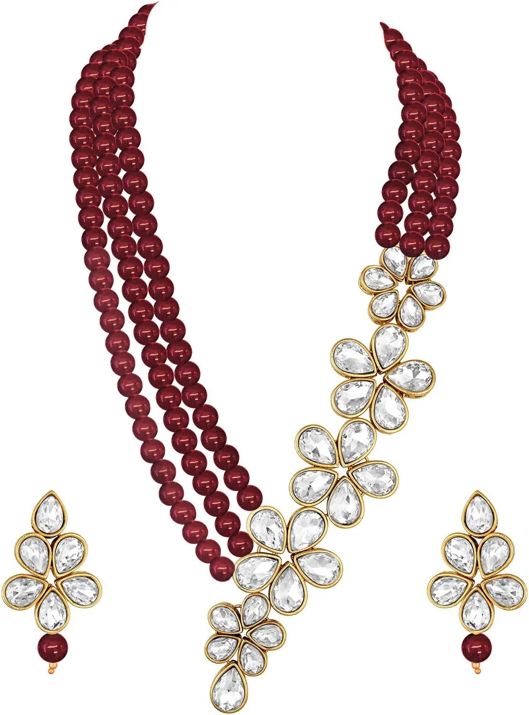 ست گردنبند گلدار کریستالی مرواریدی آویز گوشواره ای الهه، جواهرات قومی سنتی بالیوودی هندی برای زنان و دختران ست گردنبند گلدار کریستالی مرواریدی آویز گوشواره ای الهه، جواهرات قومی سنتی بالیوودی هندی برای زنان و دختران