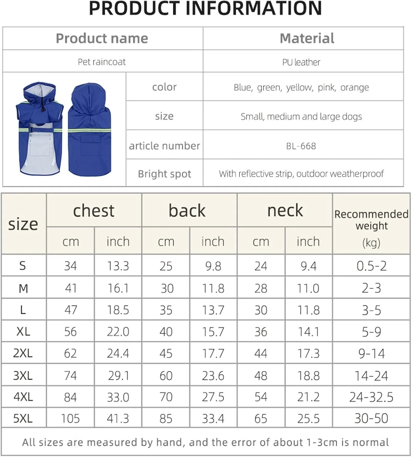 لباس سگ AAZZXSX، بارانی سگ خانگی، کت بارانی سگ های کوچک و بزرگ بازتابنده، ژاکت ضد آب، لباس های توله سگ تنفسی (Hortel, S)