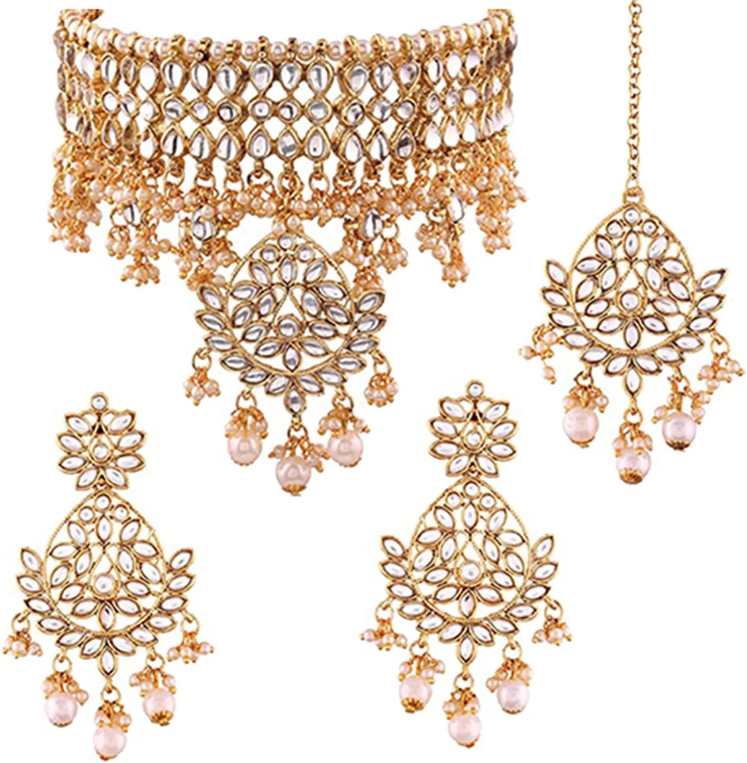 آهلی، ست زیورآلات قومیتی شامل گردنبند، گوشواره و مانگ تیکا با طرح کندان مصنوعی، جواهرات سنتی هندی بالیوودی مناسب بانوان و دختران (سفید) آهلی، ست زیورآلات قومیتی شامل گردنبند، گوشواره و مانگ تیکا با طرح کندان مصنوعی، جواهرات سنتی هندی بالیوودی مناسب بانوان و دختران (سفید)