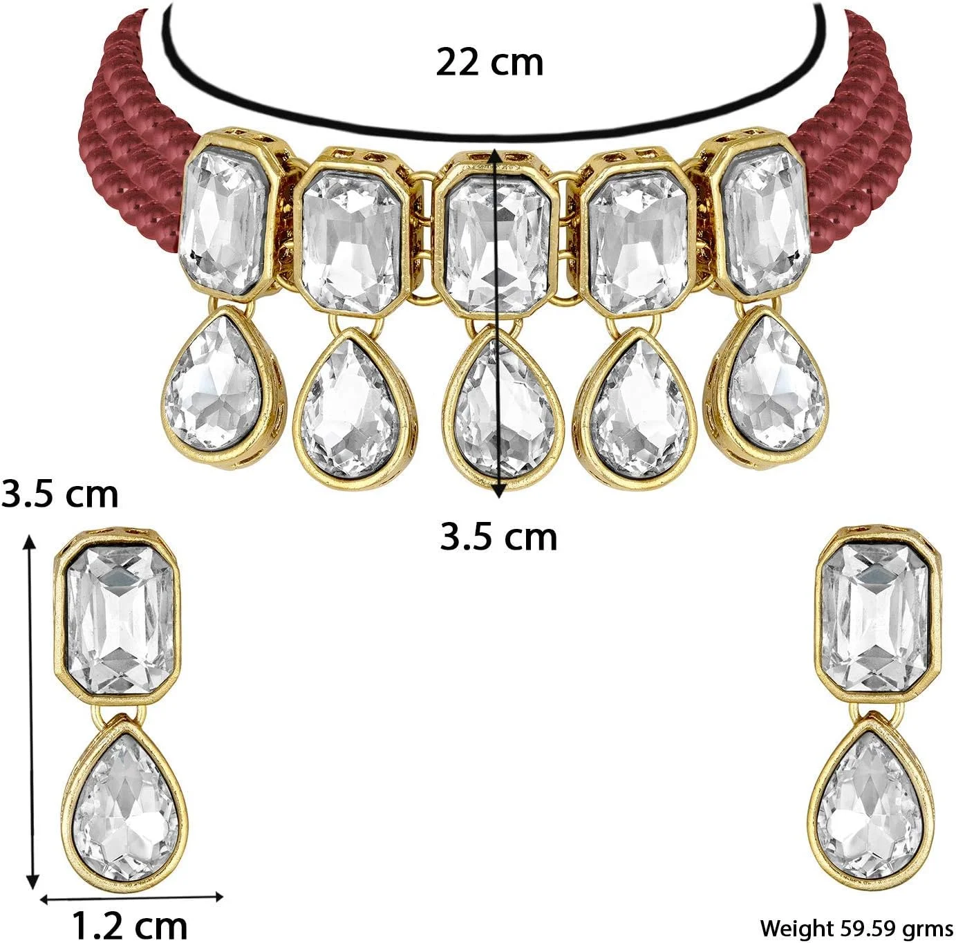 آویز گردنبند بلند مرواریدی کریستالی Aheli با گوشواره های آویز، ست جواهرات قومیتی سنتی بالیوودی هندی برای زنان و دختران