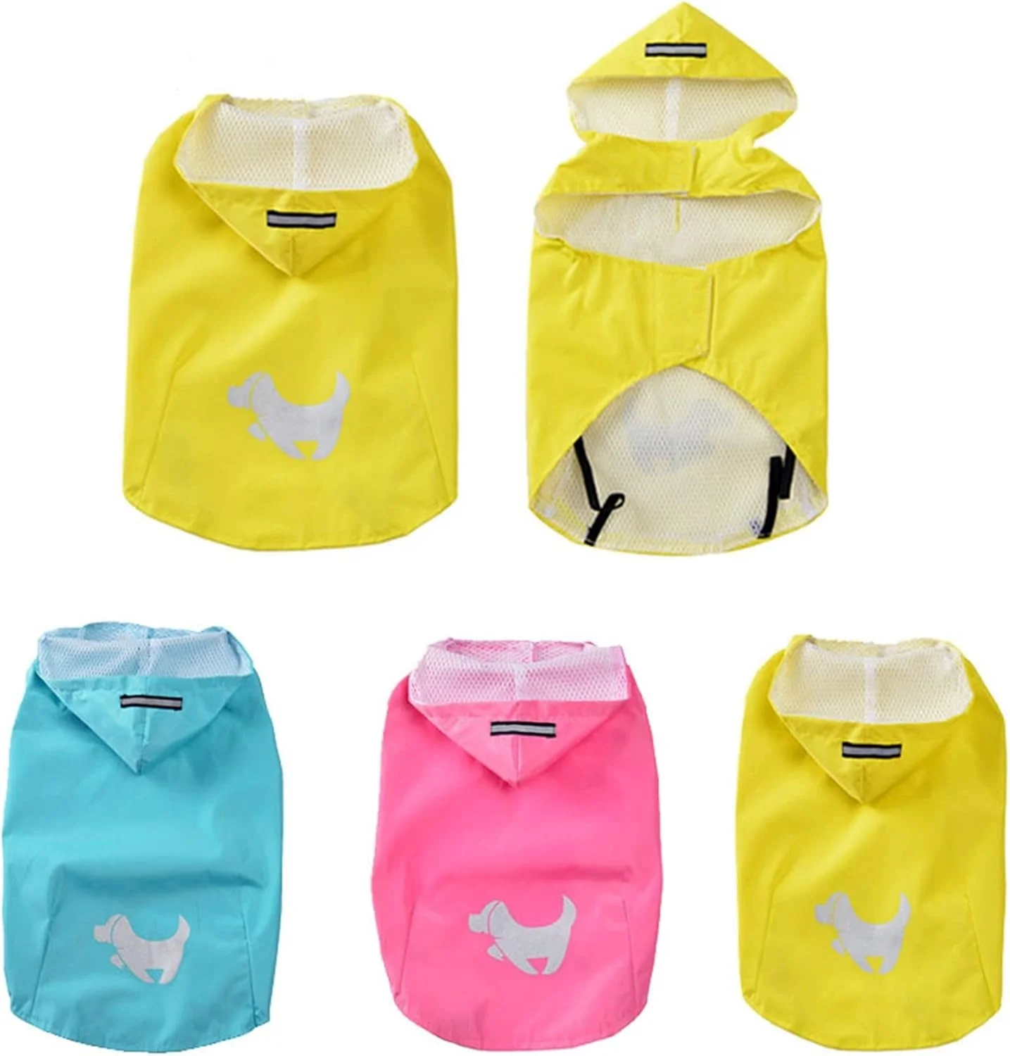 لباس سگ بارانی بازتابنده حیوانات خانگی، کت بارانی ضد آب سگ کلاه دار، ژاکت بارانی توری تنفسی چاپی توله سگ مد روز در فضای باز (Hortel,M)