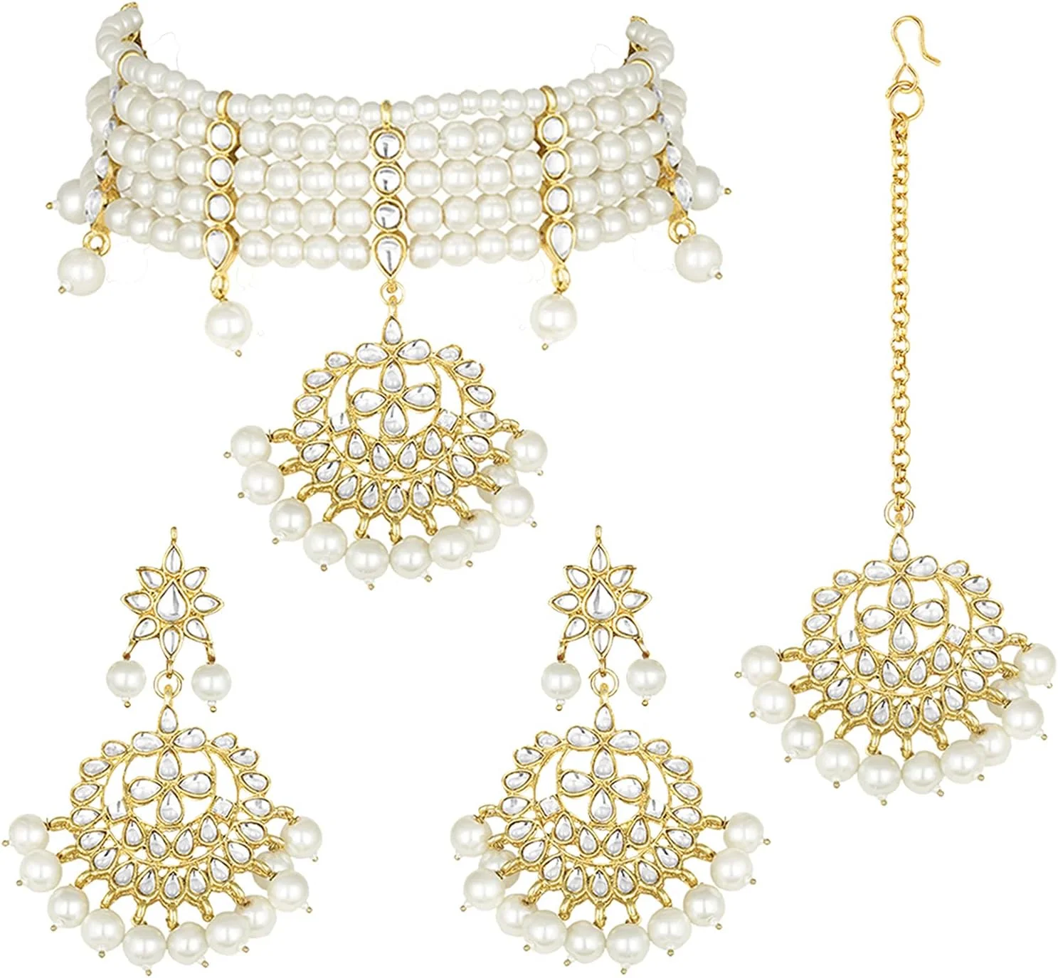 ست گردنبند، گوشواره و تیکا پیشانی طرح کندن مصنوعی Aheli، زیورآلات مد روز قومی هندی برای عروسی، مناسب بانوان