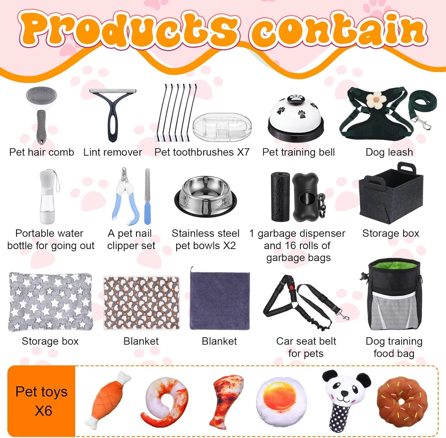 مجموعه لوازم ضروری توله سگ Abbylike شامل قلاده، کاسه، برس دندان، بطری آب و سایر لوازم جانبی سگ، هدیه خوش آمدگویی (مشکی) - 50 تکه