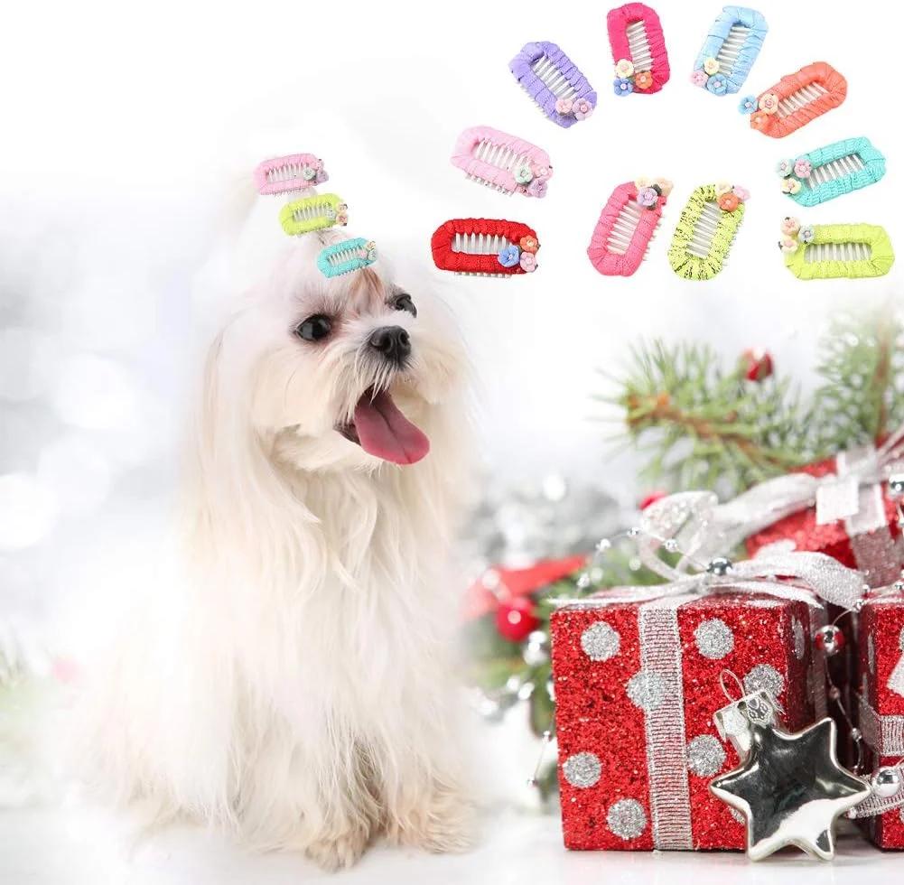 گیره موی حیوانات خانگی، لوازم جانبی موی حیوانات خانگی، سنجاق سر سگ با تزئین گل برای گربه ها سگ های کوچک و متوسط ​​رنگ های تصادفی 10 عدد