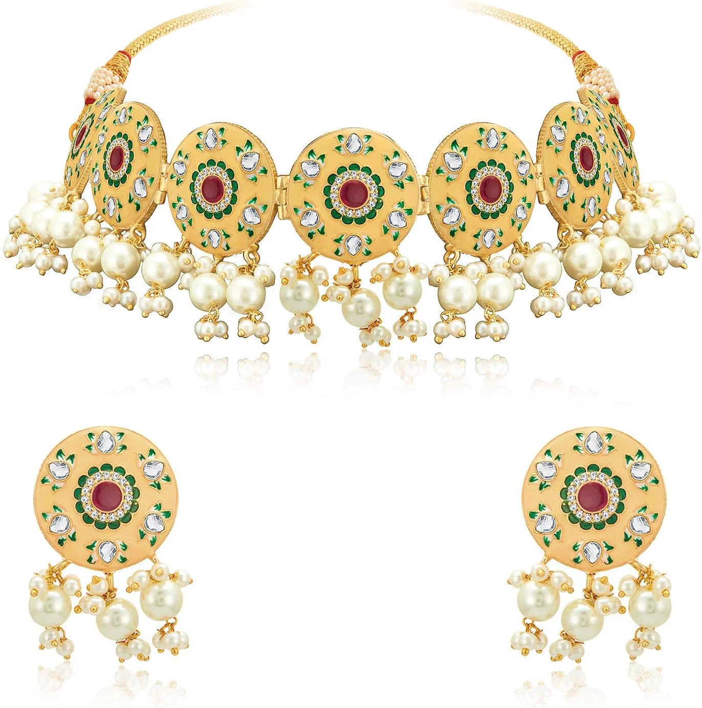 گردنبند چوکر میناکاری شده دست ساز Aheli با گوشواره، ست جواهرات سنتی هندی برای زنان