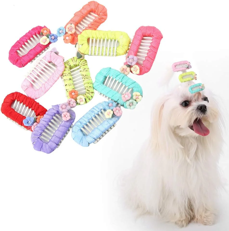 گیره موی حیوانات خانگی، لوازم جانبی موی حیوانات خانگی، سنجاق سر سگ با تزئین گل برای گربه ها سگ های کوچک و متوسط ​​رنگ های تصادفی 10 عدد