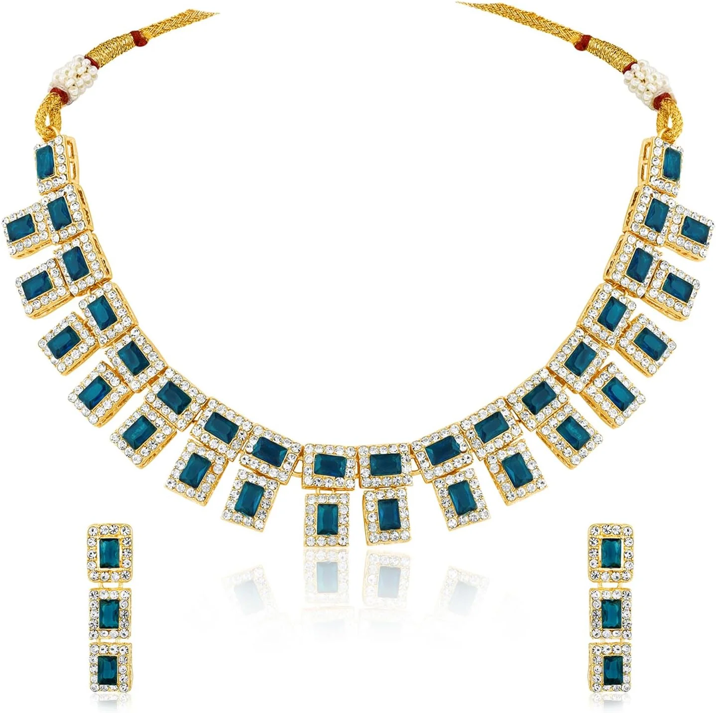 آهلی ست گردنبند نگیندار آبی با کریستال و زیرکونیا به همراه گوشواره زنانه آهلی ست گردنبند نگیندار آبی با کریستال و زیرکونیا به همراه گوشواره زنانه