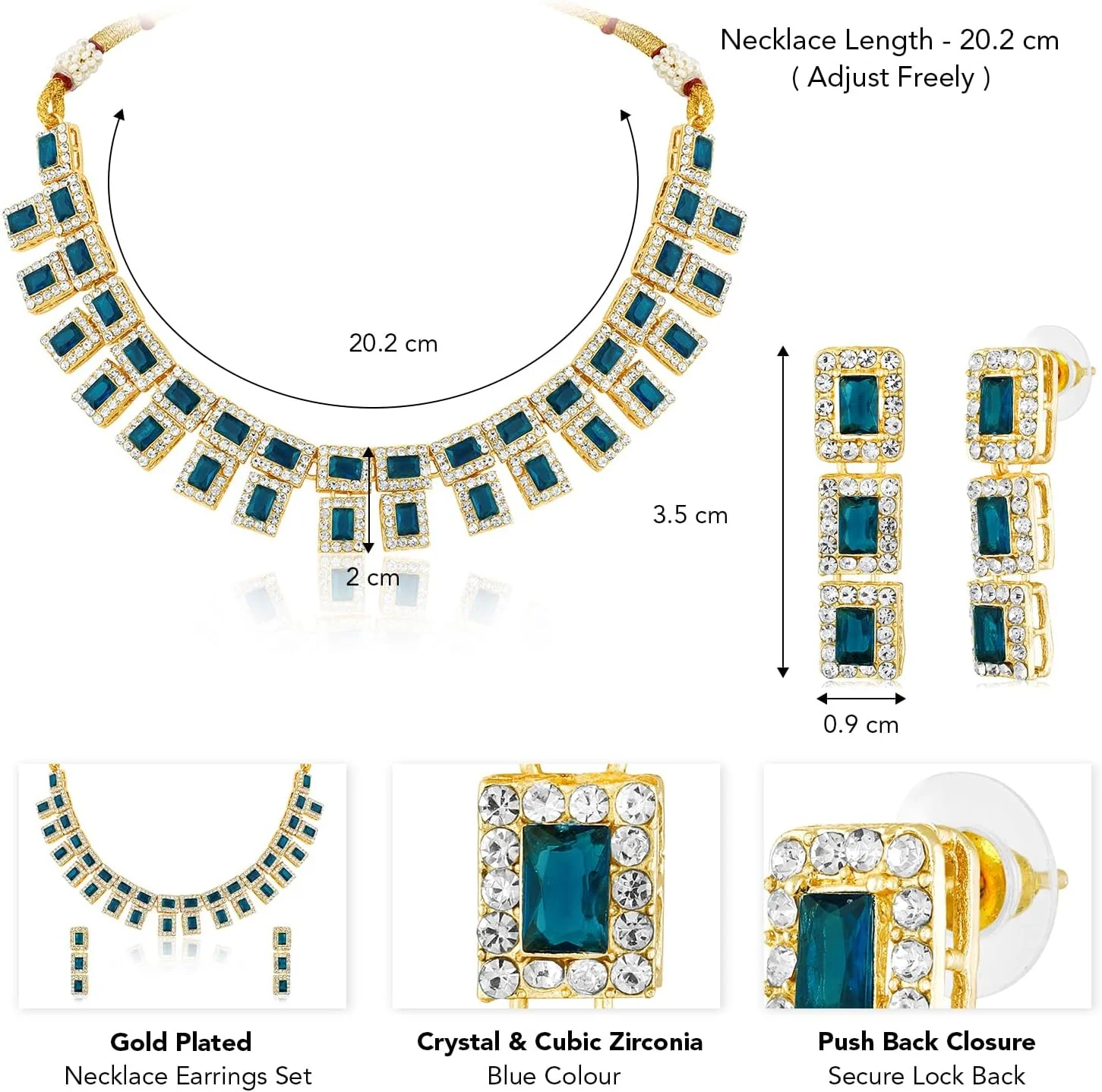 آهلی ست گردنبند نگیندار آبی با کریستال و زیرکونیا به همراه گوشواره زنانه آهلی ست گردنبند نگیندار آبی با کریستال و زیرکونیا به همراه گوشواره زنانه