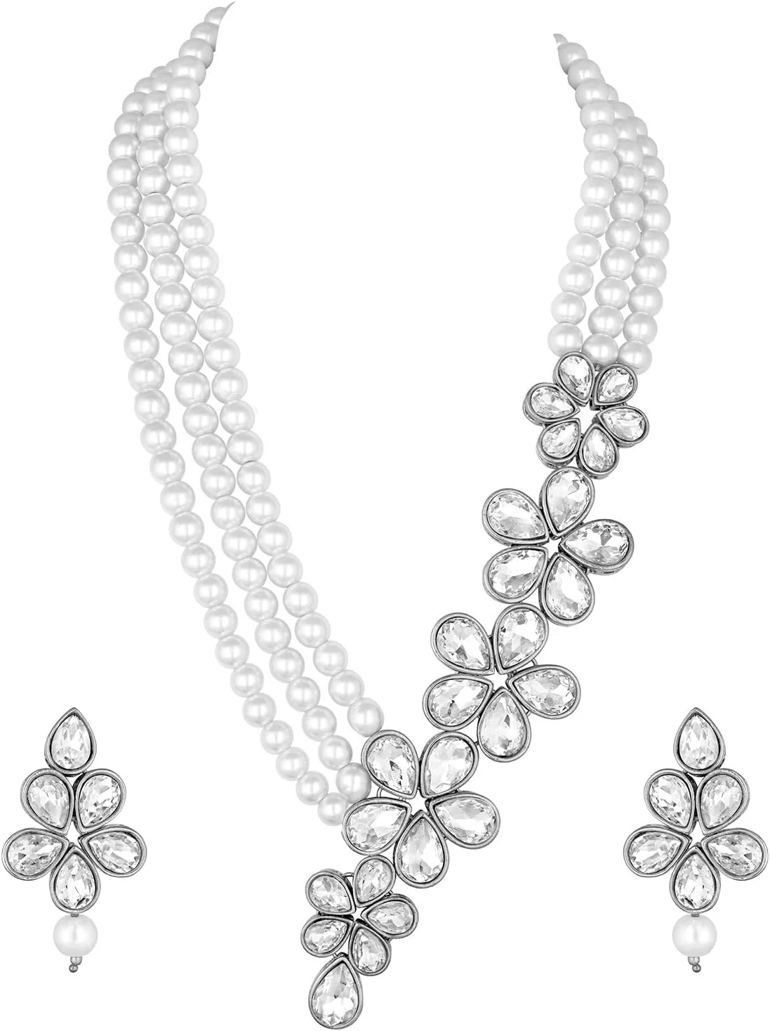 آهلی ست گردنبند و گوشواره زنانه با کریستال و مهره های نقره ای، جواهرات قومی آهلی ست گردنبند و گوشواره زنانه با کریستال و مهره های نقره ای، جواهرات قومی