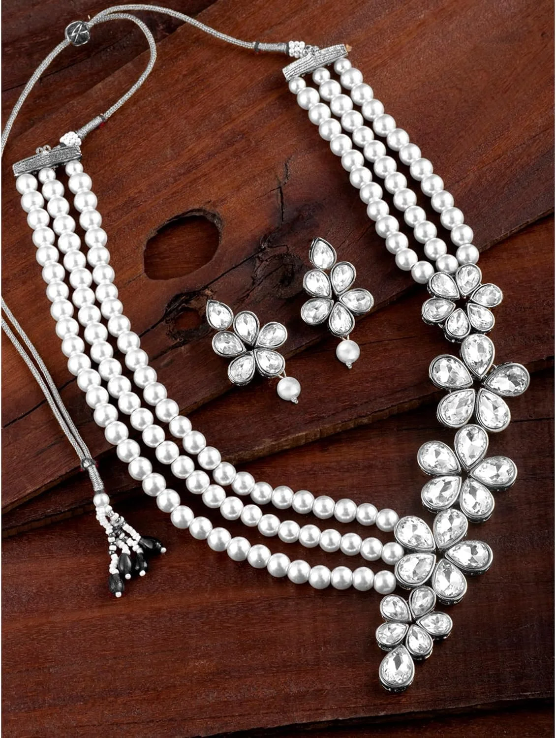 آهلی ست گردنبند و گوشواره زنانه با کریستال و مهره های نقره ای، جواهرات قومی آهلی ست گردنبند و گوشواره زنانه با کریستال و مهره های نقره ای، جواهرات قومی