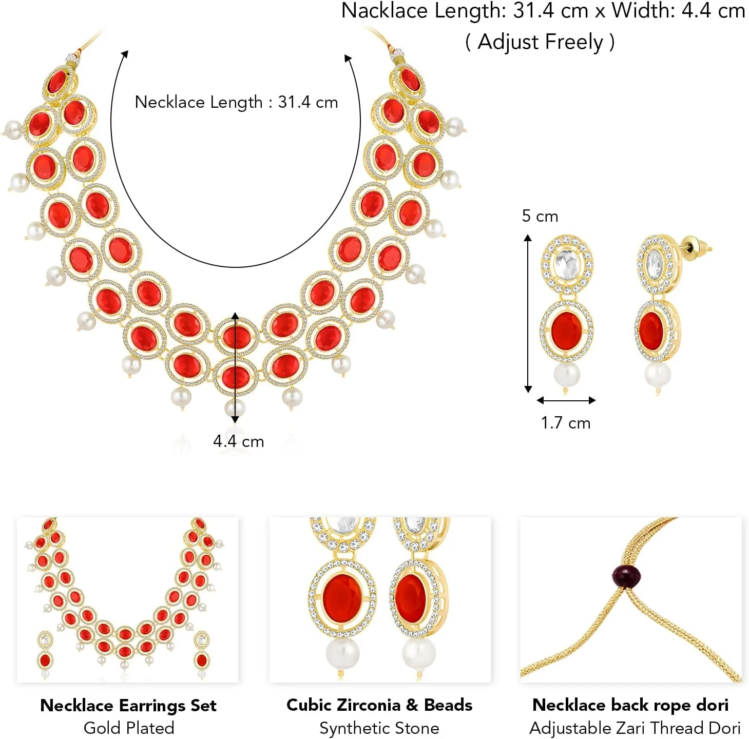 ست جواهرات زنانه شامل گردنبند نگیندار با زیرکونیا، سنگ مصنوعی و مهره و گوشواره آویز ست جواهرات زنانه شامل گردنبند نگیندار با زیرکونیا، سنگ مصنوعی و مهره و گوشواره آویز