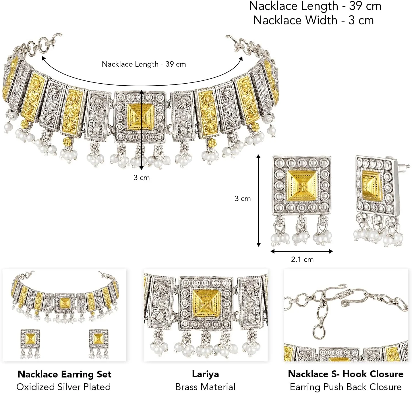 آهلی ست گردنبند و گوشواره زنانه با روکش نقره ای و طلایی اکسید شده و نگین کاری شده آهلی ست گردنبند و گوشواره زنانه با روکش نقره ای و طلایی اکسید شده و نگین کاری شده