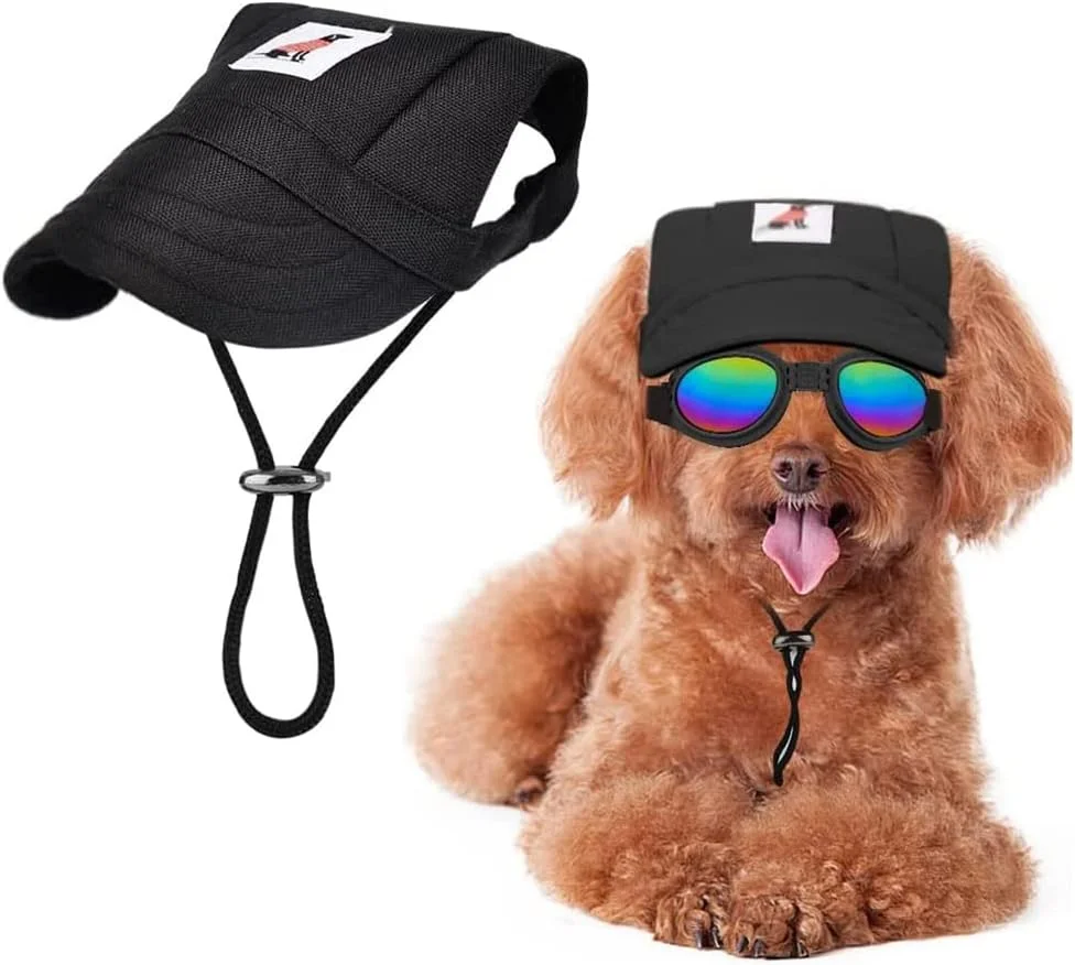 کلاه بیسبال سگ، کلاه آفتابی سگ، کلاه تراکری سگ برای سگ های کوچک، متوسط و بزرگ با سوراخ های گوش، بند قابل تنظیم، طراحی تنفسی و ضد آب، محافظت در برابر اشعه ماوراء بنفش، مناسب تمام فصول (کوچک، مشکی)