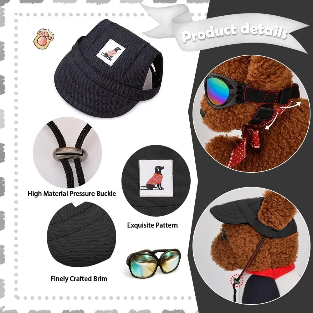 کلاه بیسبال سگ، کلاه آفتابی سگ، کلاه تراکری سگ برای سگ های کوچک، متوسط و بزرگ با سوراخ های گوش، بند قابل تنظیم، طراحی تنفسی و ضد آب، محافظت در برابر اشعه ماوراء بنفش، مناسب تمام فصول (کوچک، مشکی)