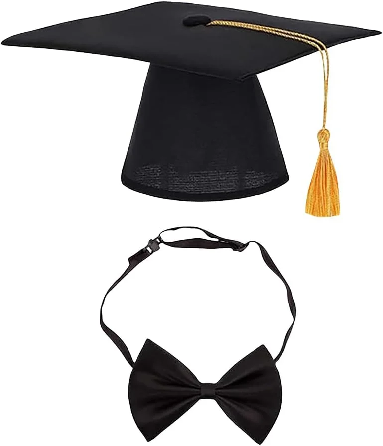 کلاه فارغ التحصیلی سگ قابل تنظیم و یقه پاپیونی حیوانات خانگی، کلاه کوچک جشن فارغ التحصیلی گربه، لباس مهمانی حیوانات خانگی، لباس مهمانی حیوانات خانگی، لوازم جانبی لباس فارغ التحصیلی سگ