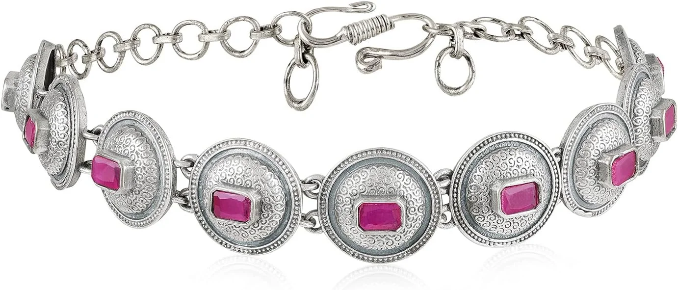 آهلی ست گردنبند چوکر و گوشواره های زنانه با روکش نقره ای و نگین های صورتی آهلی ست گردنبند چوکر و گوشواره های زنانه با روکش نقره ای و نگین های صورتی