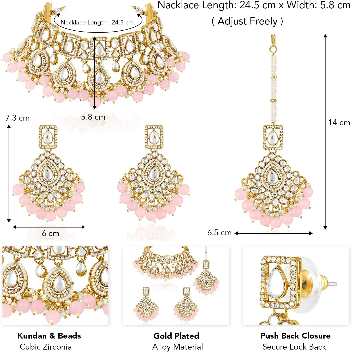ست جواهرات زنانه شامل گردنبند نگین‌دار، گوشواره آویز و مانگتیکا با طرح قومی