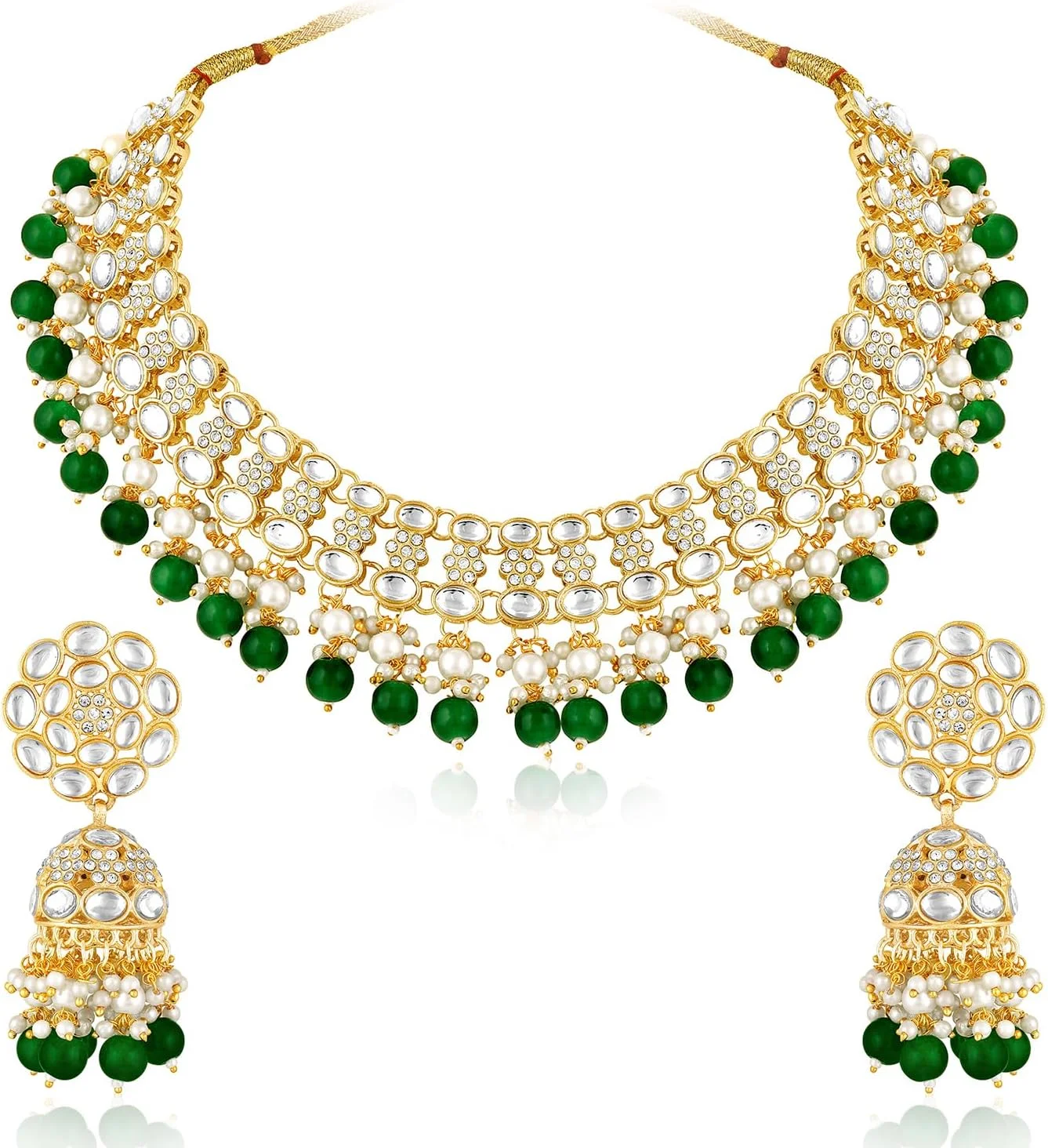 ست گردنبند و گوشواره آویز Jhumki نگین دار زنانه ست گردنبند و گوشواره آویز Jhumki نگین دار زنانه