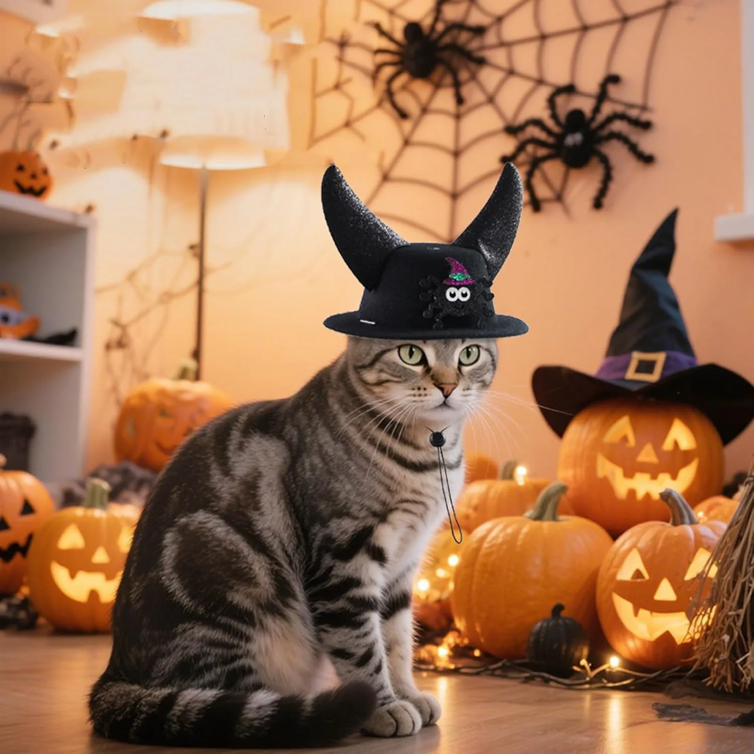 کلاه حیوانات خانگی قابل تنظیم با طرح شاخ - کلاه لباس مبدل زیبا برای سگ ها و گربه ها، سرپوش سرگرم کننده برای جشنواره و مهمانی، لوازم جانبی لباس حیوانات برای گردهمایی ها، تئاتر، جشن ها (14x12.7x10.1 سانتی متر)