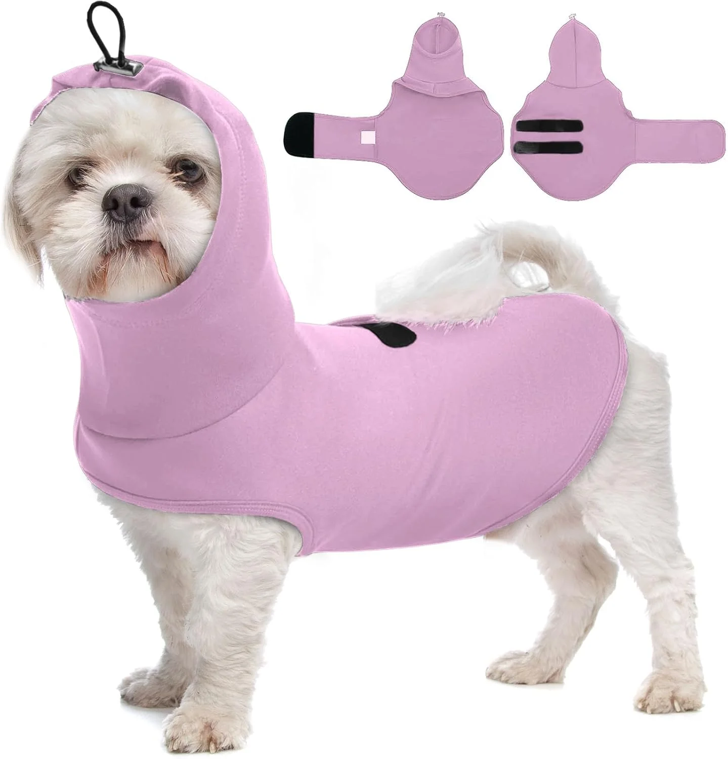 جلیقه آرامش بخش سگ، قابل تنظیم با سینه و کلاه - XS | پیراهن آرامش بخش سبک وزن بدون آستین برای توله سگ، ژاکت ضد اضطراب برای آرامش، آتش بازی، صدا، بنفش