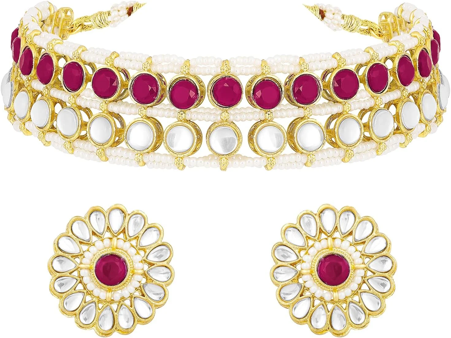 آهلی ست گردنبند و گوشواره زنانه نگین دار سنگ مصنوعی و مهره ای رانی صورتی آهلی ست گردنبند و گوشواره زنانه نگین دار سنگ مصنوعی و مهره ای رانی صورتی