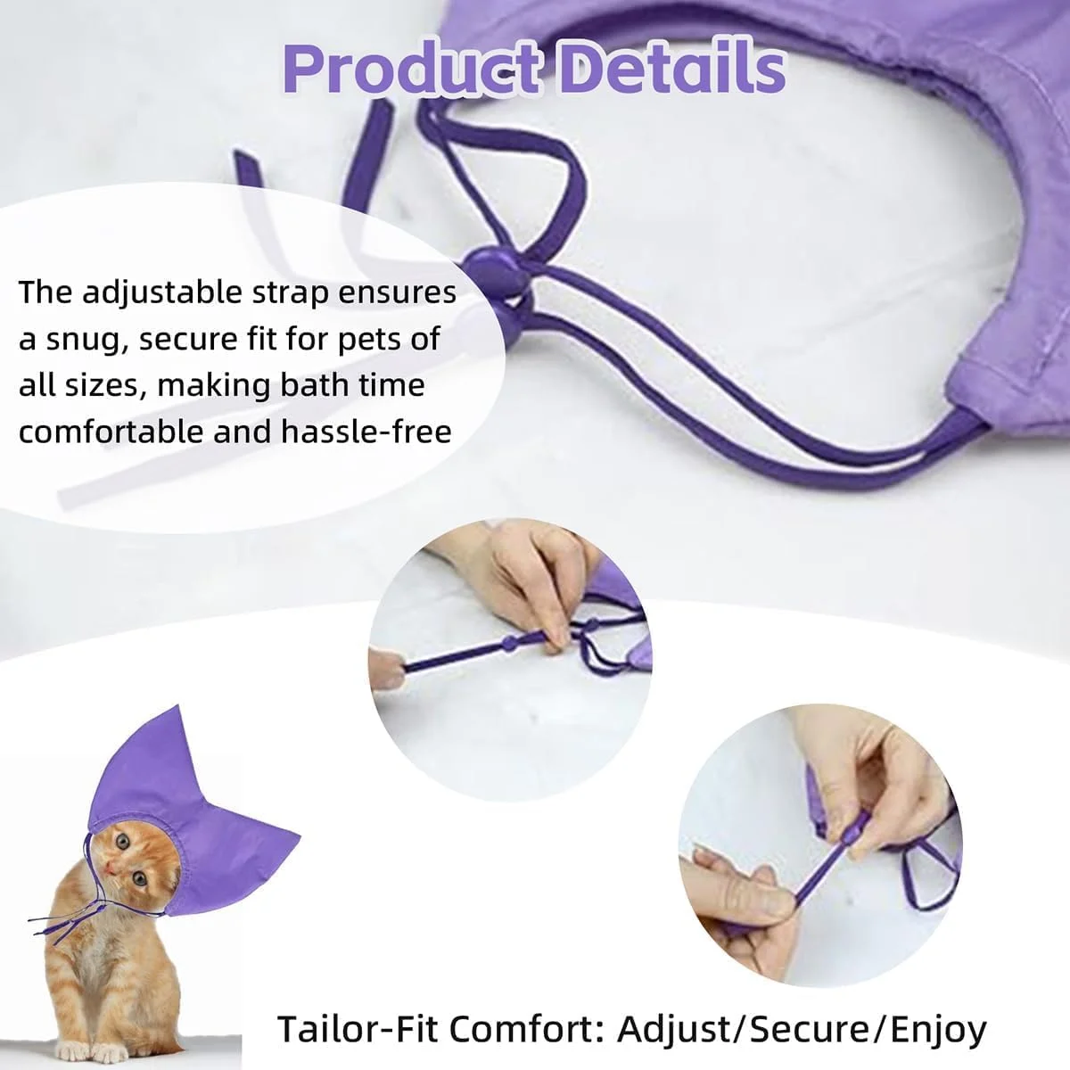 کلاه حمام حیوانات خانگی، محافظ گوش ضد آب قابل تنظیم برای حیوانات خانگی کوچک، حمام توله سگ و بچه گربه، محافظ گوش مقاوم در برابر آب، بنفش