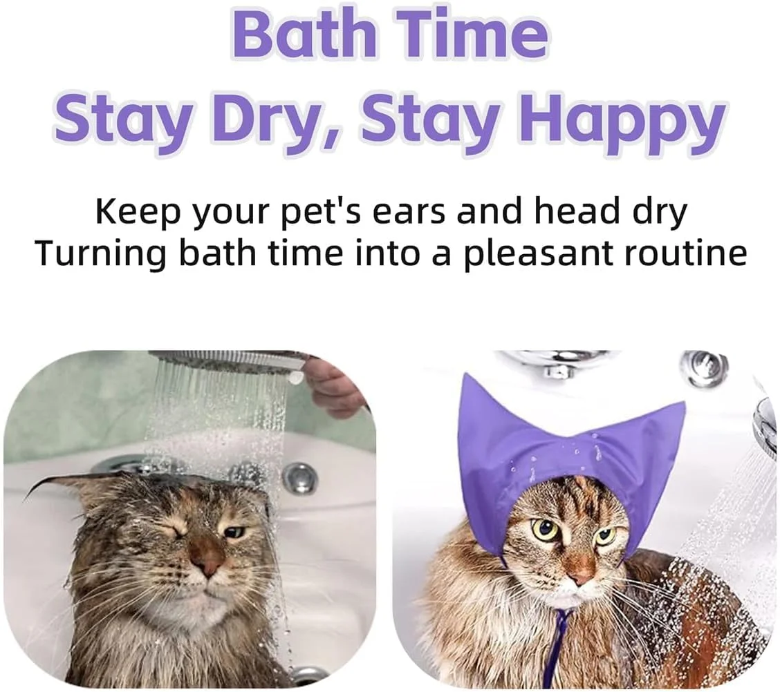 کلاه حمام حیوانات خانگی، محافظ گوش ضد آب قابل تنظیم برای حیوانات خانگی کوچک، حمام توله سگ و بچه گربه، محافظ گوش مقاوم در برابر آب، بنفش