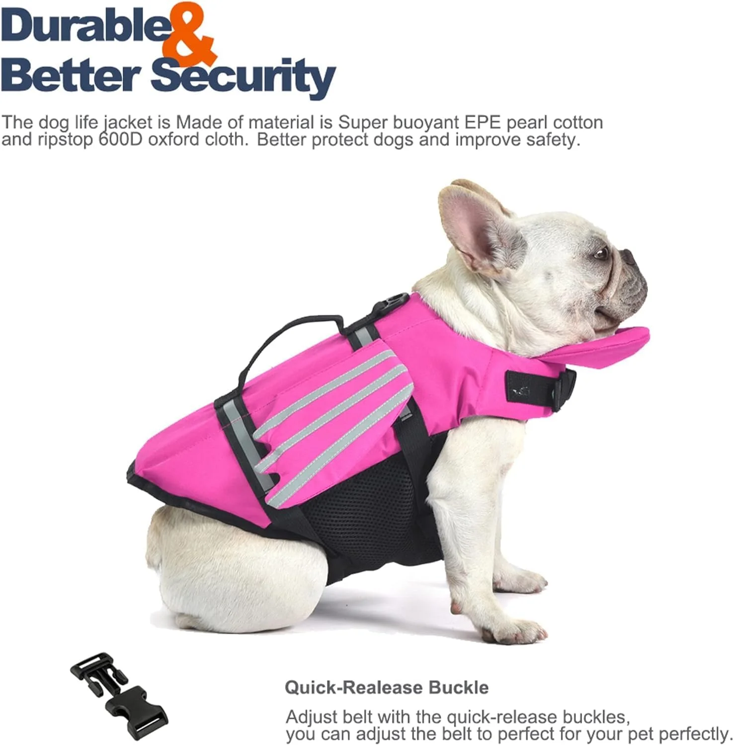 جلیقه نجات سگ، جلیقه نجات سگ بالدار با دسته نجات و شناور چانه برای سگ های کوچک، متوسط و بزرگ، جلیقه شنای ایمنی حیوانات خانگی شناور با قابلیت تنظیم دید بالا برای شنا و قایق سواری (صورتی، L)