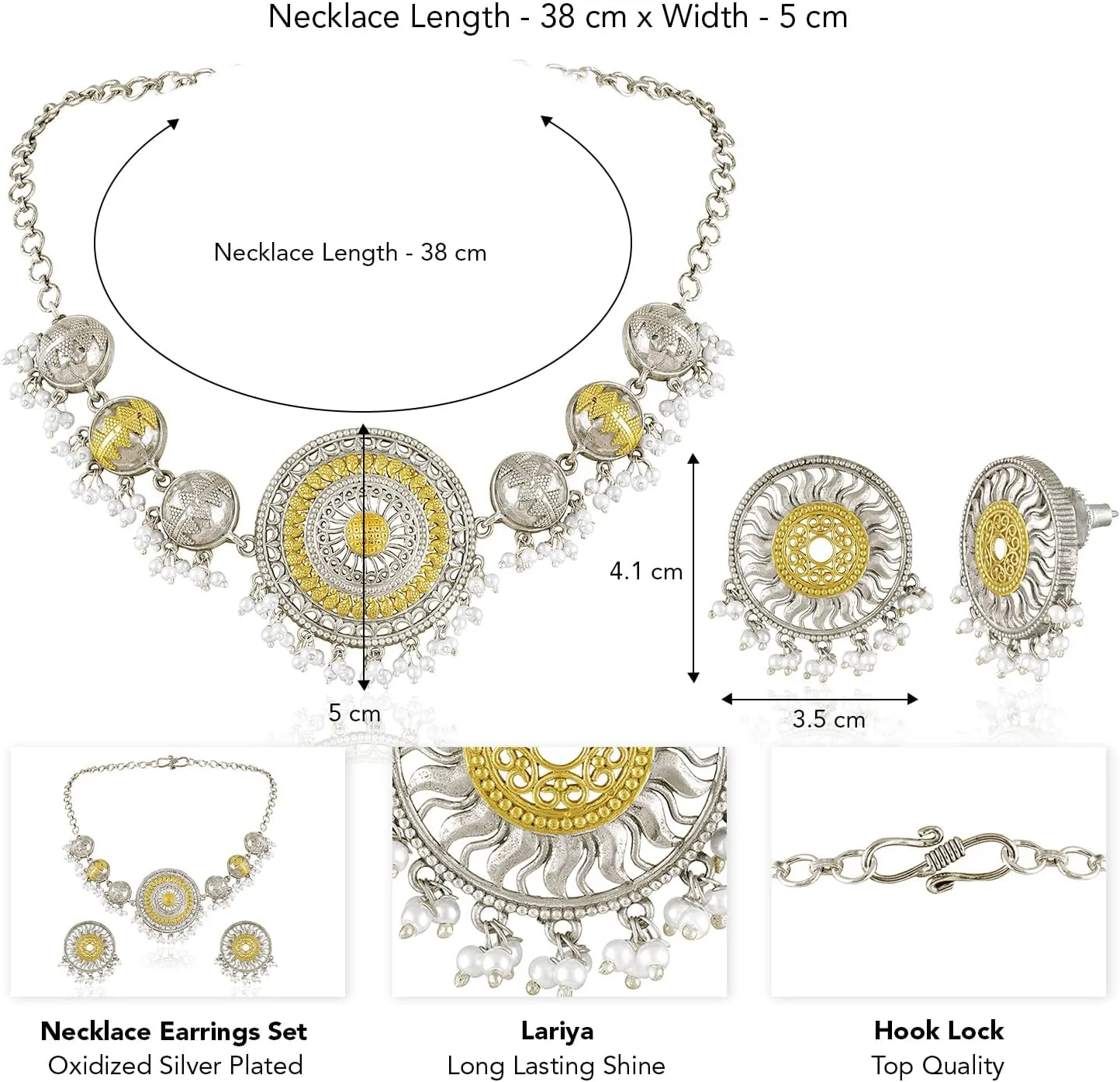 آهلی ست گردنبند و گوشواره زنانه با طرح قومی، مزین به سنگ لعل و روکش نقرهای اکسیدشده و طلایی آهلی ست گردنبند و گوشواره زنانه با طرح قومی، مزین به سنگ لعل و روکش نقرهای اکسیدشده و طلایی