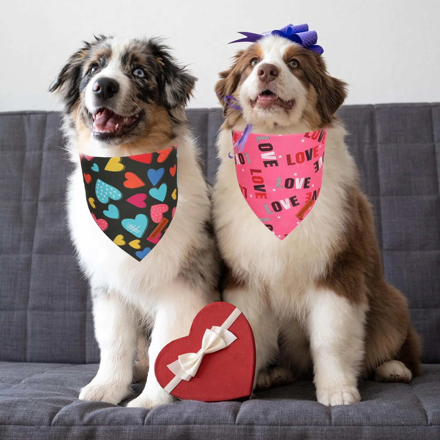 باندانا سگ طرح روز ولنتاین ADOGGYGO، بسته 2 عددی، روسری سگ ولنتاین طرح قلب عشق دو طرفه، پارچه بادوام ممتاز، باندانا ولنتاین حیوانات خانگی برای سگ های بزرگ متوسط (بزرگ)