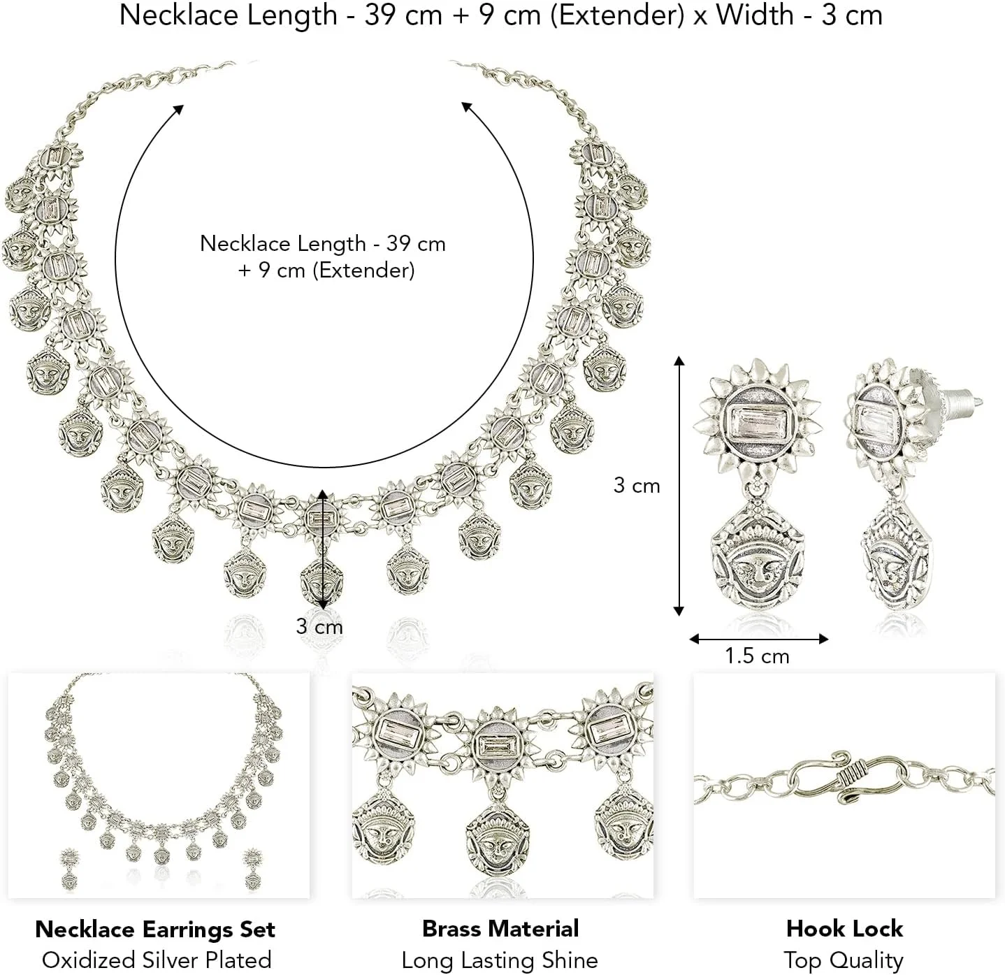آهلی، ست گردنبند و گوشواره آویز نقره ای اکسید شده با طرح قومی، زیورآلات مد روز برای بانوان آهلی، ست گردنبند و گوشواره آویز نقره ای اکسید شده با طرح قومی، زیورآلات مد روز برای بانوان