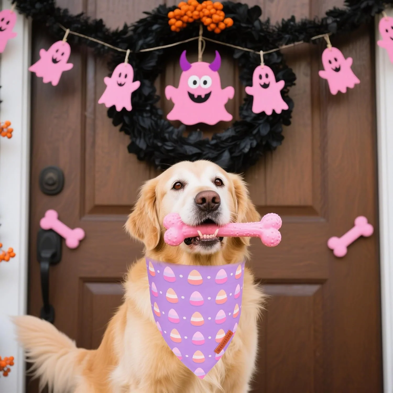 ست دستمال گردن سگ طرح هالووین ADOGGYGO، بسته 2 عددی، دستمال سه گوش دو طرفه طرح کدو تنبل و آبنبات، دستمال گردن بنفش برای سگ های خیلی بزرگ (خیلی بزرگ)