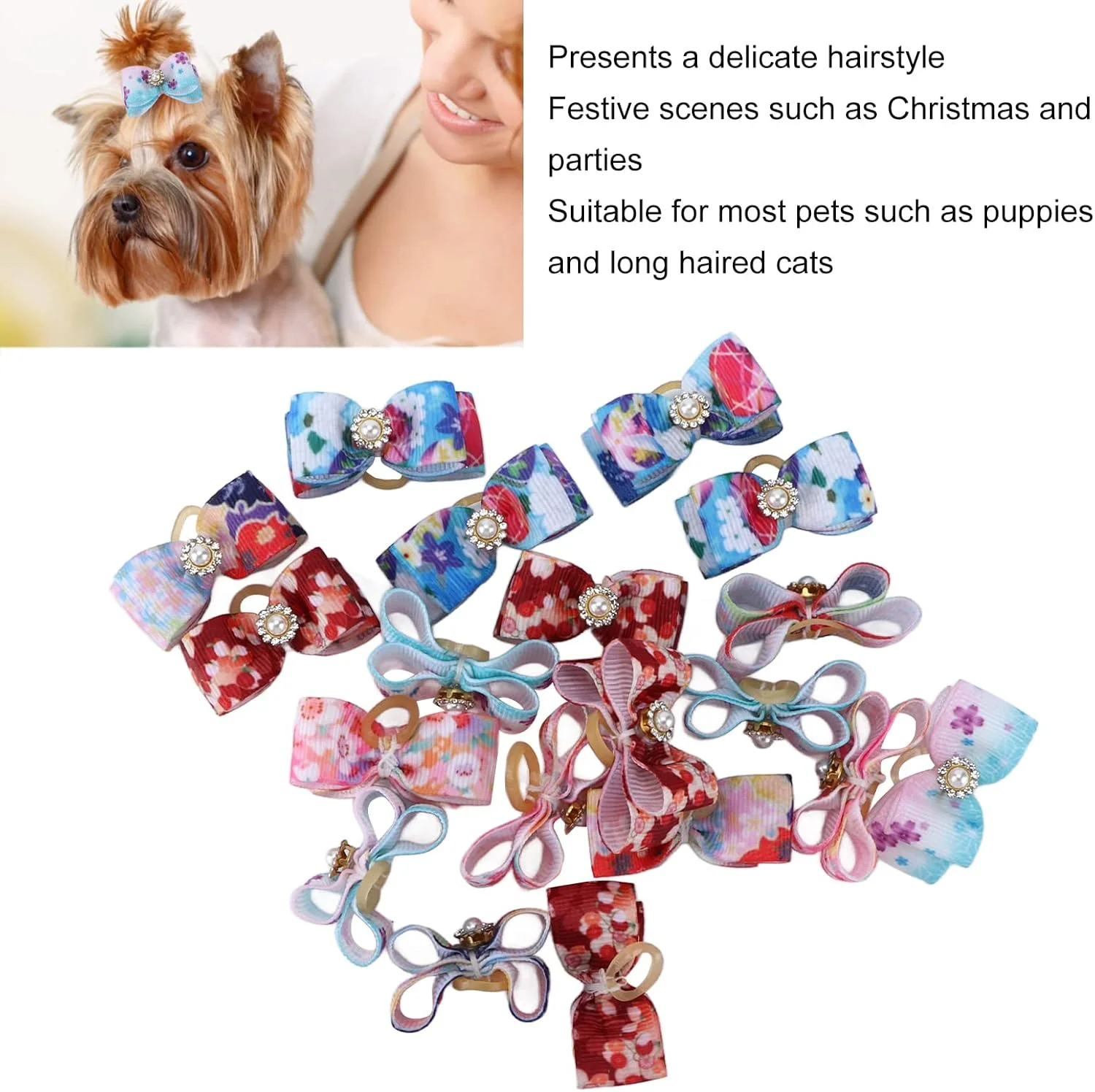 اکسسوری موی حیوانات خانگی AFFYLUT، پاپیون موی سگ شیک، جذاب و راحت با تزئینات نگین‌دار برای گربه‌ها و توله‌سگ‌ها و اسب‌ها