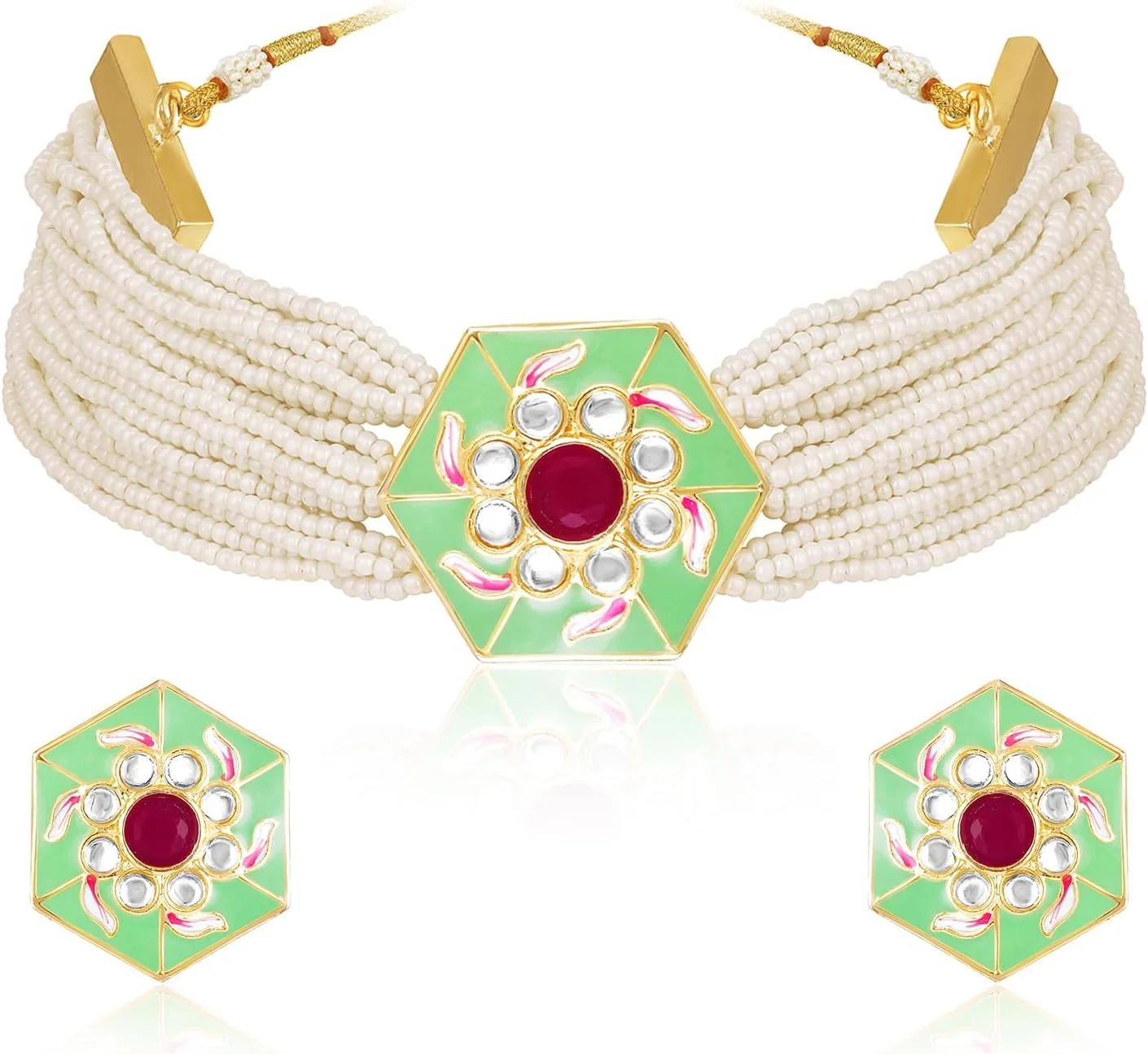 آویز گردنبند و گوشواره های نگین دار با سنگ مصنوعی آبی و مهره، ست جواهرات مد روز قومیتی هدیه برای بانوان آویز گردنبند و گوشواره های نگین دار با سنگ مصنوعی آبی و مهره، ست جواهرات مد روز قومیتی هدیه برای بانوان