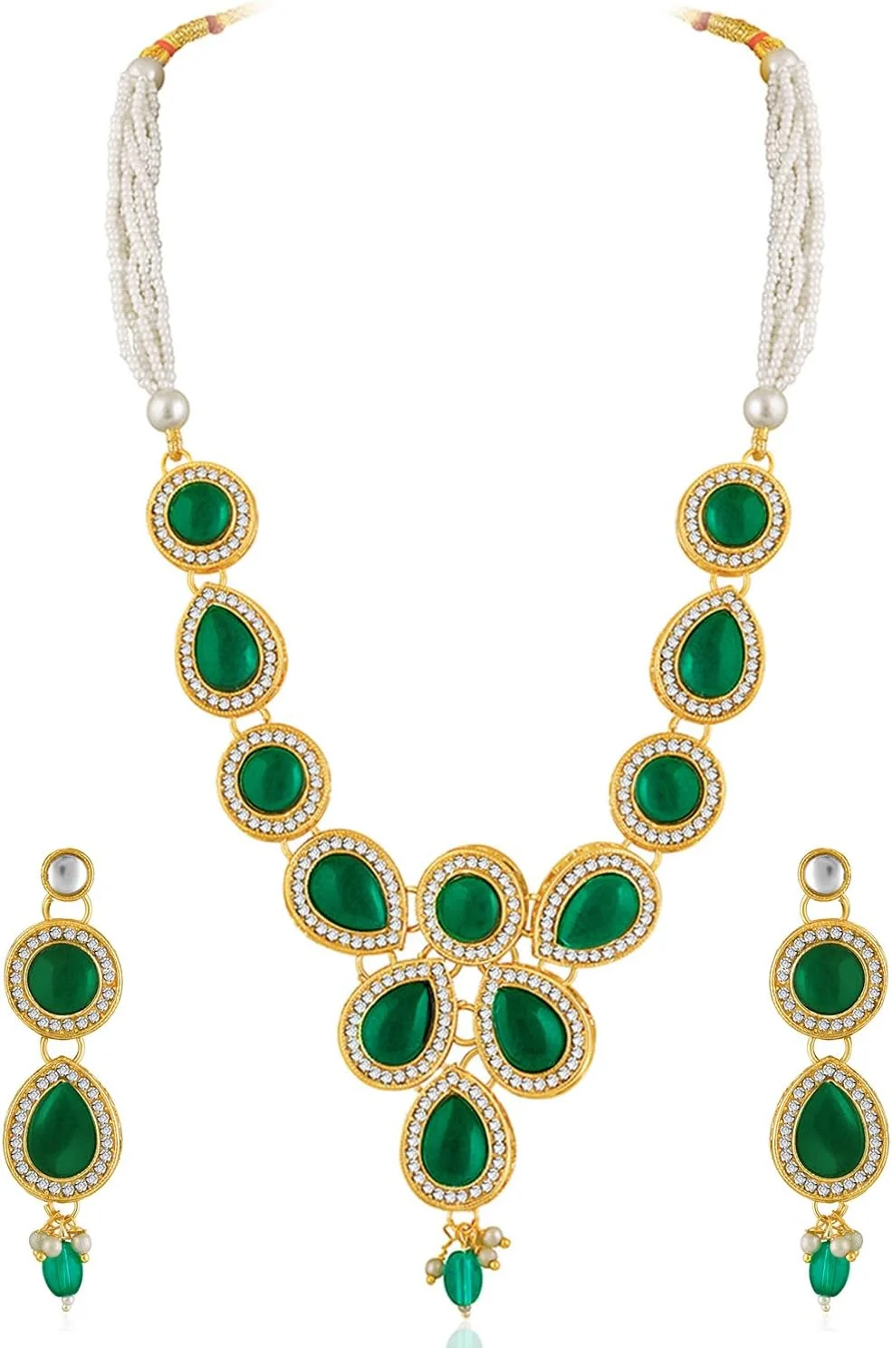 آهلی ست گردنبند نگین دار با سنگ مصنوعی سبز و گوشواره آویز، هدیه ای برای بانوان آهلی ست گردنبند نگین دار با سنگ مصنوعی سبز و گوشواره آویز، هدیه ای برای بانوان