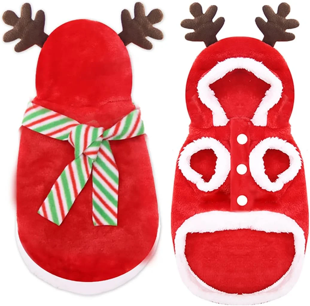 لباس کریسمس سگ خانگی، پلیور نرم و گرم توله سگ طرح بابانوئل برای تعطیلات کریسمس، لباس های فانتزی مهمانی کریسمس برای سگ ها و گربه های کوچک و متوسط (گوزن شمالی، بزرگ)