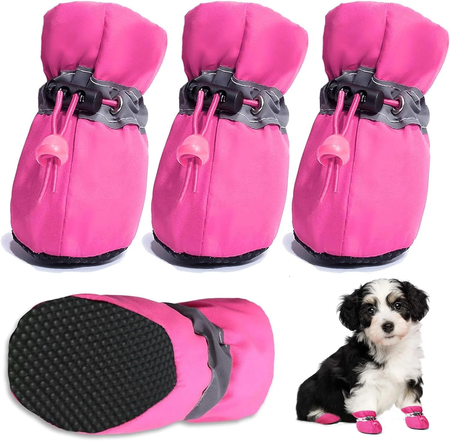 کفش سگ و گربه، محافظ پنجه برای جلوگیری از لغزش و سطوح داغ، پاپوش سگ برای سگ ها و توله سگ های کوچک و متوسط (صورتی، سایز 4)