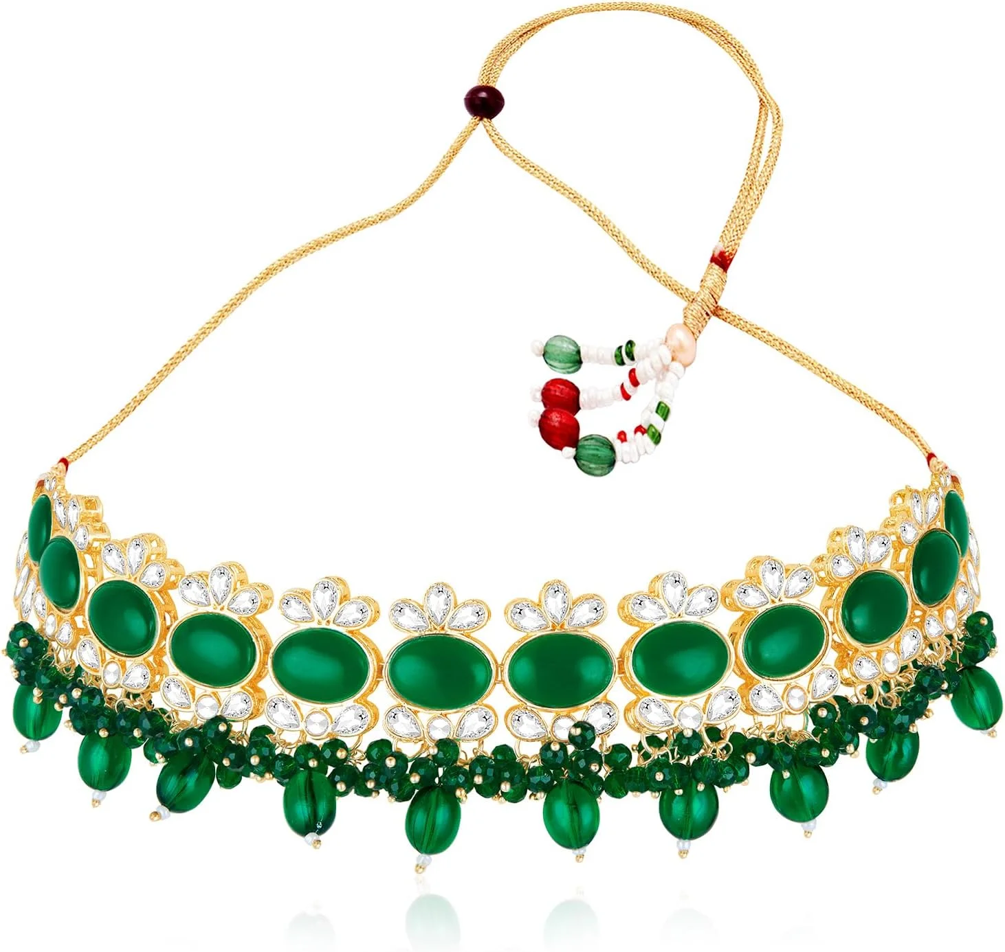 آهلی، ست جواهرات زنانه شامل گردنبند، گوشواره Jhumki و Maangtikka با سنگ مصنوعی سبز، نگین Kundan و مهره آهلی، ست جواهرات زنانه شامل گردنبند، گوشواره Jhumki و Maangtikka با سنگ مصنوعی سبز، نگین Kundan و مهره