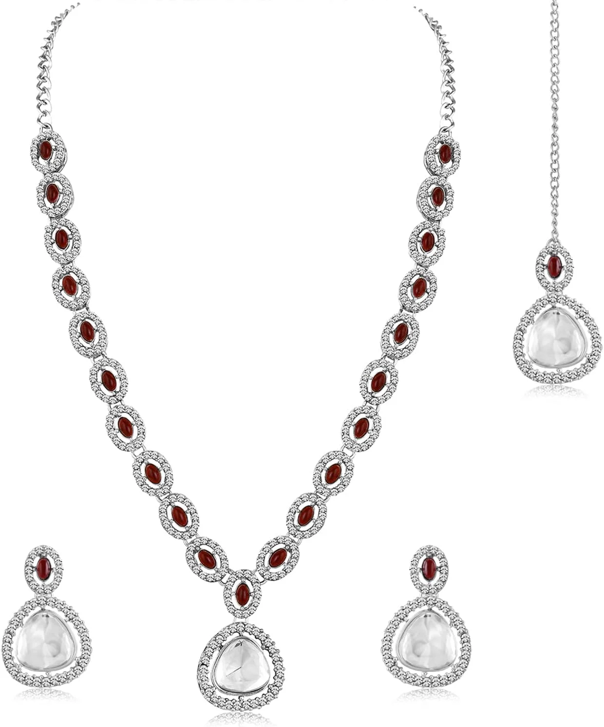 ست گردنبند، گوشواره و مانگ تیکا زنانه طرح سنگ مصنوعی و نگین دار زرشکی، زیورآلات قومی اهلی ست گردنبند، گوشواره و مانگ تیکا زنانه طرح سنگ مصنوعی و نگین دار زرشکی، زیورآلات قومی اهلی