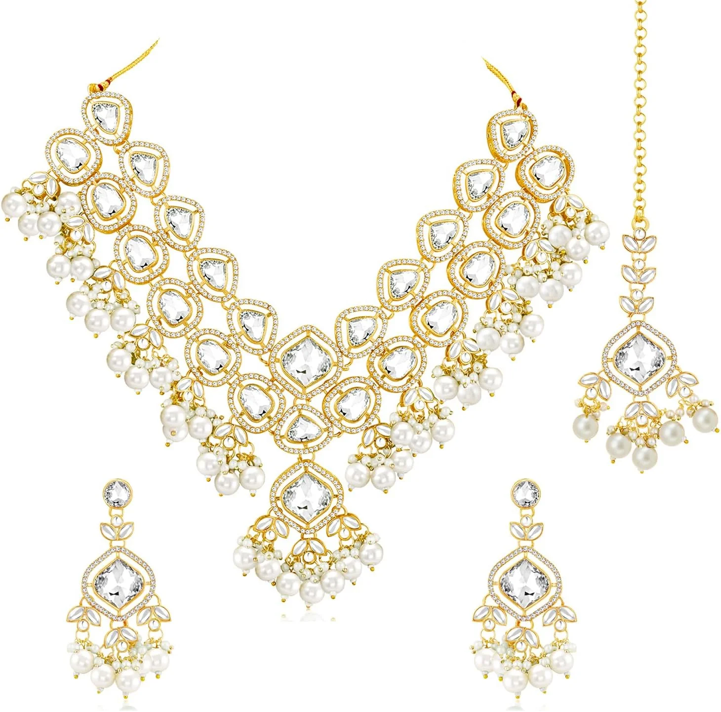 آهلی ست جواهرات زنانه شامل گردنبند نگیندار نقرهای با نگینهای سبز رنگ، گوشواره آویز و مانگتیکا آهلی ست جواهرات زنانه شامل گردنبند نگیندار نقرهای با نگینهای سبز رنگ، گوشواره آویز و مانگتیکا