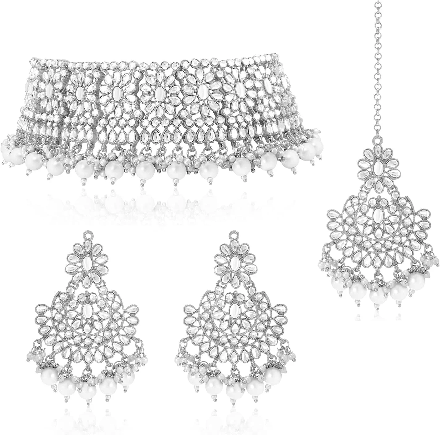 ست گردنبند، گوشواره آویز و مانگ تیکا زنانه با روکش نقره، نگین کاری شده با سنگ های قیمتی و مهره، جواهرات قومی اهلی ست گردنبند، گوشواره آویز و مانگ تیکا زنانه با روکش نقره، نگین کاری شده با سنگ های قیمتی و مهره، جواهرات قومی اهلی