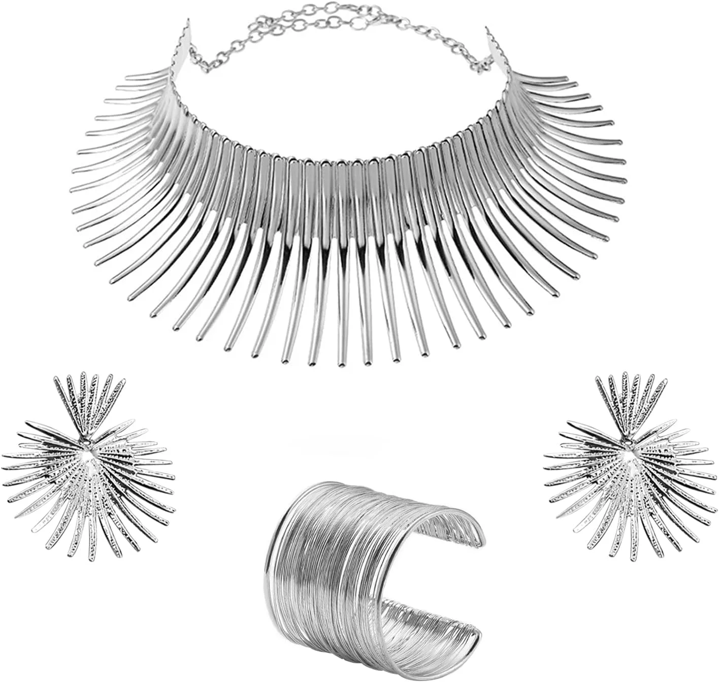 آهلی - ست جواهرات نقرهای کلاسیک شامل گردنبند چوکر، گوشوارههای آویز و دستبند النگویی - زیورآلات فشن مناسب هدیه برای بانوان آهلی - ست جواهرات نقرهای کلاسیک شامل گردنبند چوکر، گوشوارههای آویز و دستبند النگویی - زیورآلات فشن مناسب هدیه برای بانوان