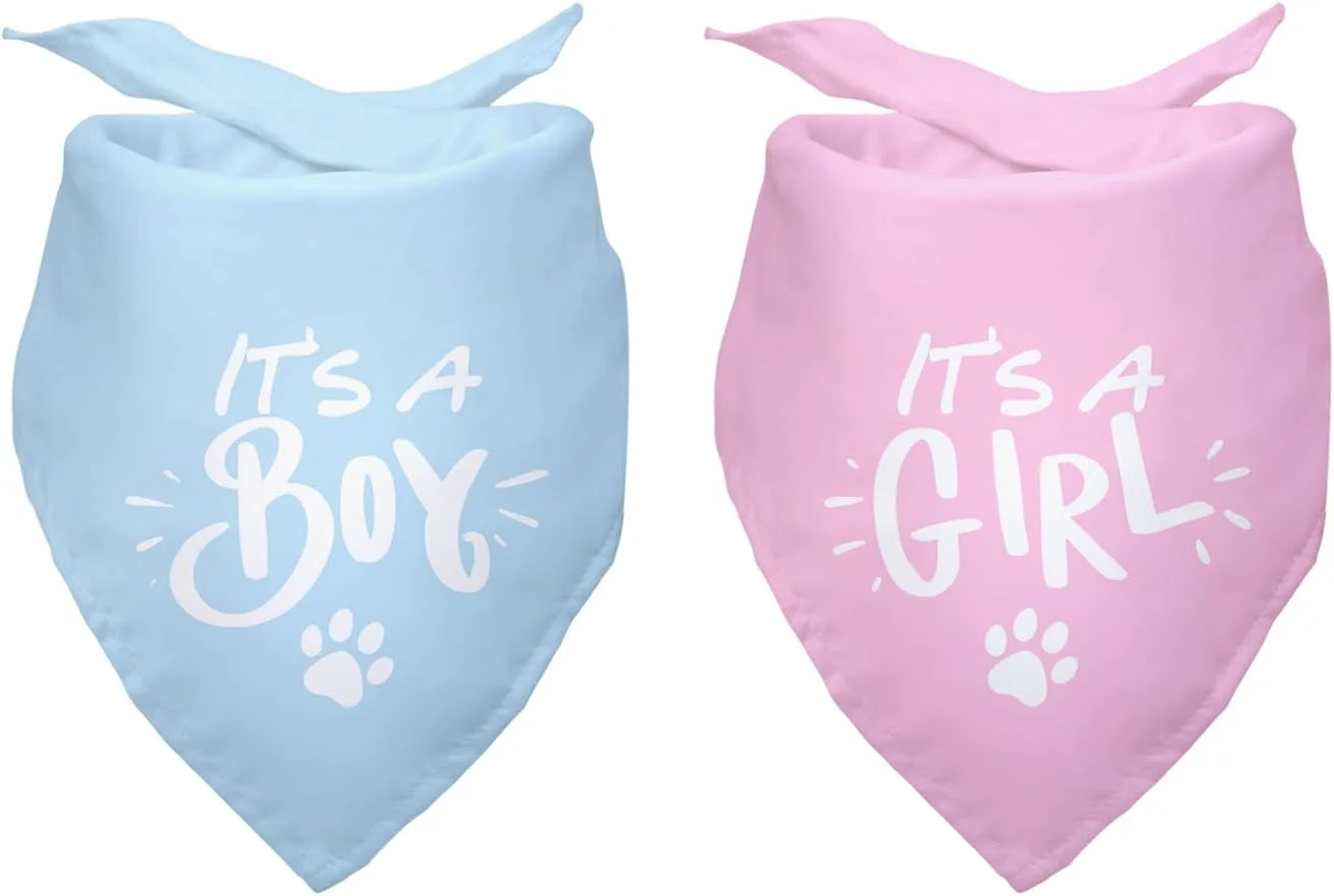 دستمال گردن سگ با طرح اعلام جنسیت نوزاد (پسر/دختر) - مناسب برای عکس های یادگاری بارداری - بسته 2 عددی