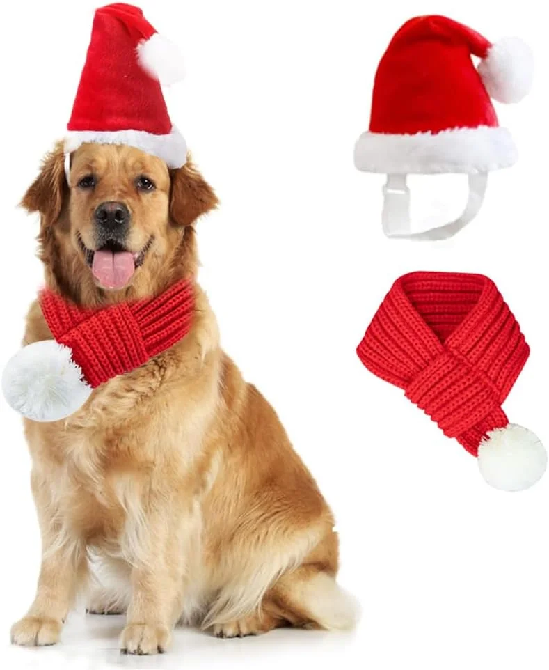 کلاه بابانوئل سگ ANIAC با شال گردن، کلاه کریسمس بچه گانه، لباس کریسمس سگ، کلاه گرم و لوازم جانبی گردن حیوانات خانگی برای سگ های بزرگ متوسط ​​و بچه ها (بزرگ)