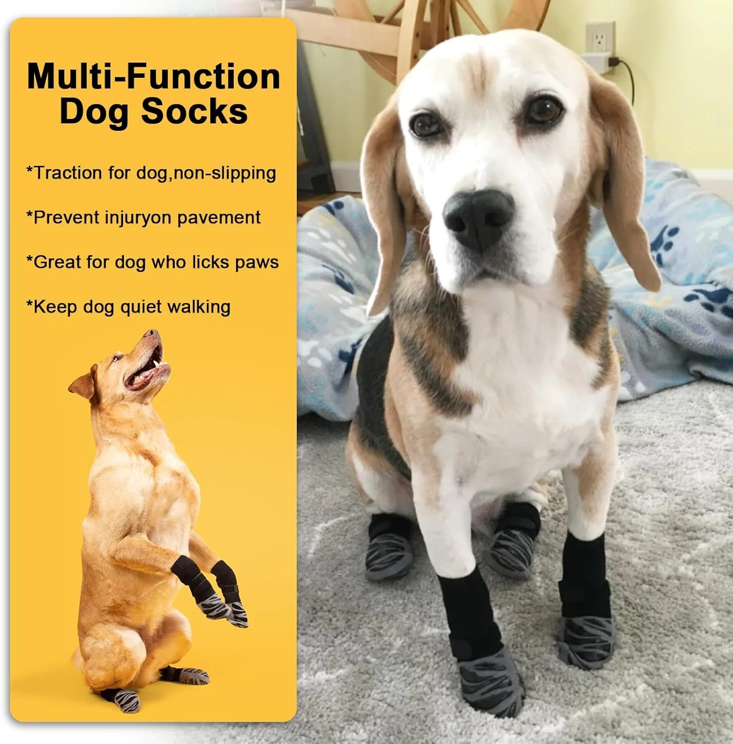 جوراب سگ ضد لغزش، جوراب ممتاز ضد لغزش سگ برای سطوح سخت، چسبندگی بسیار قوی که حتی هنگام پیچ خوردن هم کار می کند، محافظت از پنجه ضد لغزش برای سگ های مسن، (L)